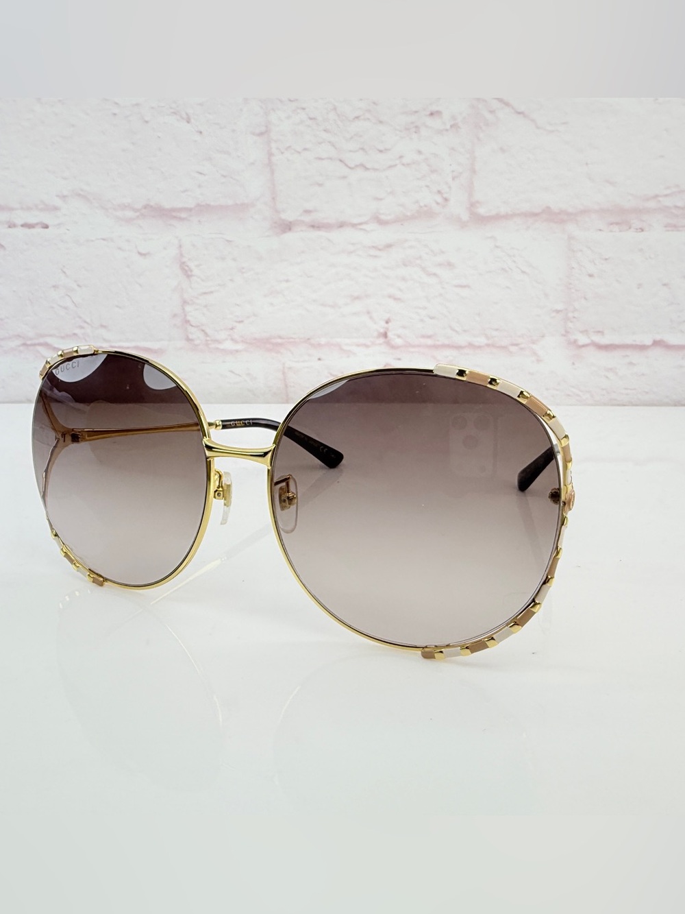 Gucci Gold Frame Brown Gradient Oversized Women's Sunglasses GG0595s